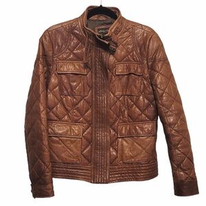 Eddie Bauer jacket lambskin leather goose down quilted bomber brown womens large